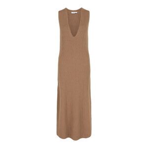 Ferragamo Sleeveless Ribbed Knit Dress Beige Womens
